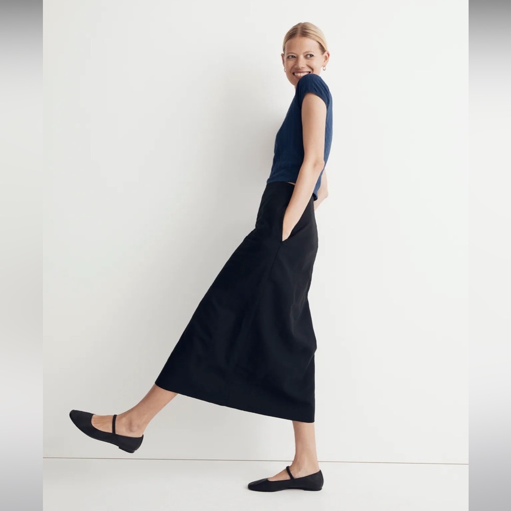 NWOT Madewell Linen-Cotton Blend Wrap Midi Skirt - Size 0 - Black - Picture 4 of 8